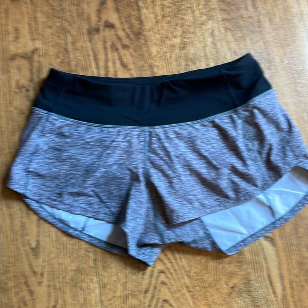 LULULEMON BLACK AND GRAY ATHLETIC SHORTS SIZE 2, length 2.5”